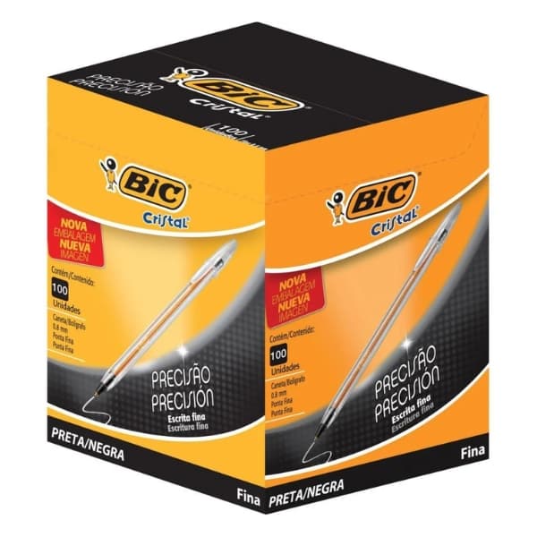CANETA BIC CRISTAL FINA PRETA  C/100 UN