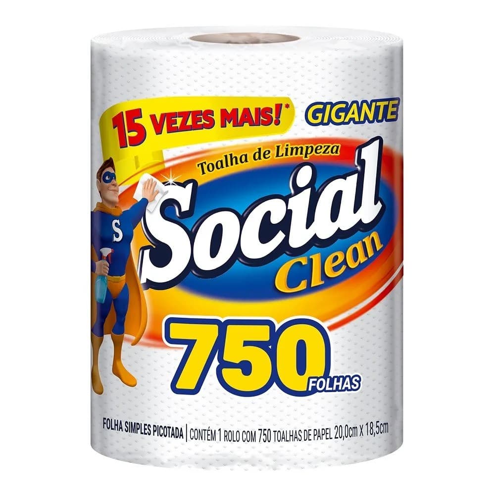 PAPEL TOALHA SOCIAL CLEAN 750 FOLHAS 6UN | MELHORAMENTOS
