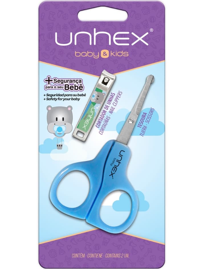 TESOURA UNHEX BABY + CORTADOR DE UNHAS AZUL | MERHEJE