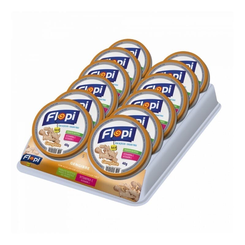 BALA FLOPI SEM ACUCAR TEA GENGIBRE 12X40GR | FLORESTAL ALIMENTOS S/A