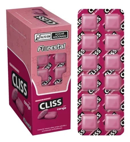 CHICLE CLISS CARTELA CEREJA 1X12UN | FLORESTAL ALIMENTOS S/A