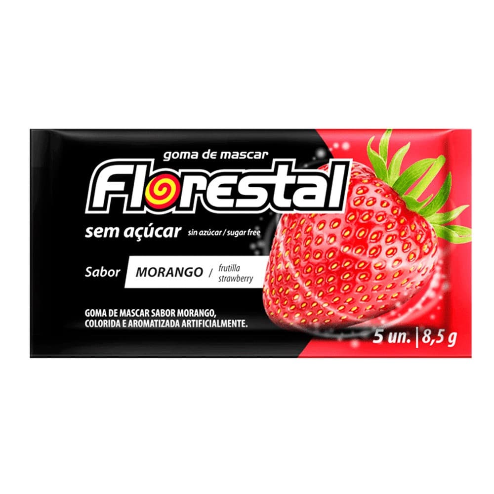CHICLE FLORESTAL MORANGO 1X15UN | FLORESTAL ALIMENTOS S/A