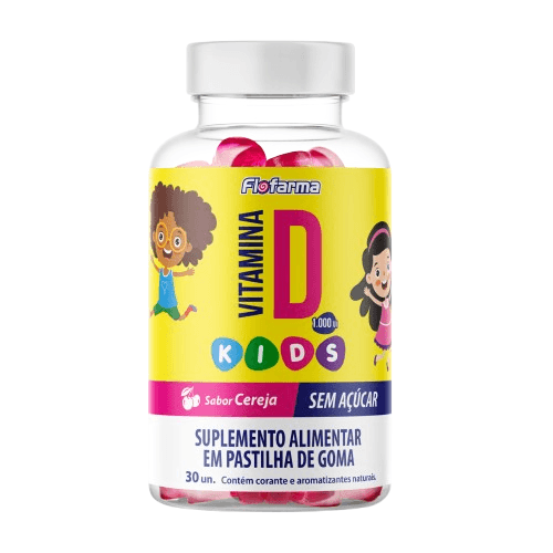GOMA VITAMINA D KIDS POTE FLOFARMA CEREJA 30UN | FLORESTAL ALIMENTOS S/A