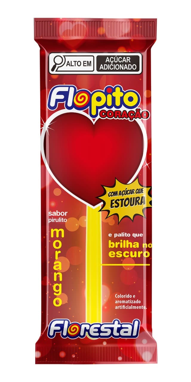 PIRULITO FLOPITO CORACAO C/ ACUCAR EXPLOSIVO 30UN | FLORESTAL ALIMENTOS S/A
