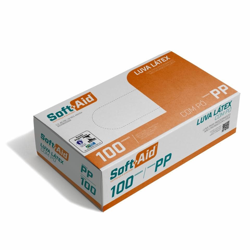 LUVA PROCED SOFTAID LATEX  PP 100 UN | MEDIC