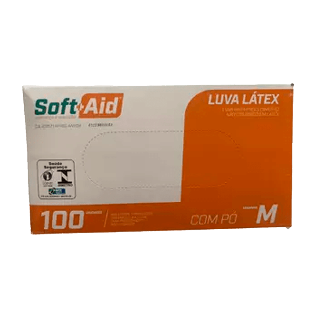 LUVA PROCED SOFTAID LATEX  M 100 UN | MEDIC