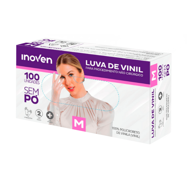 LUVA INOVEN VINIL S-PO M 100 UN | INOVATEX