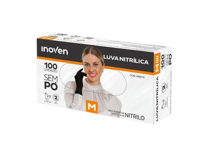 LUVA NITRILICA INOVEN PRETA M 100UN | INOVATEX