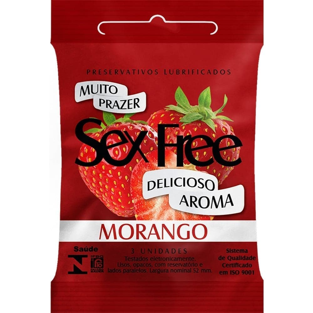 PRES SEX FREE MORANGO 3 UN | SEX FREE PRESERVATIVOS
