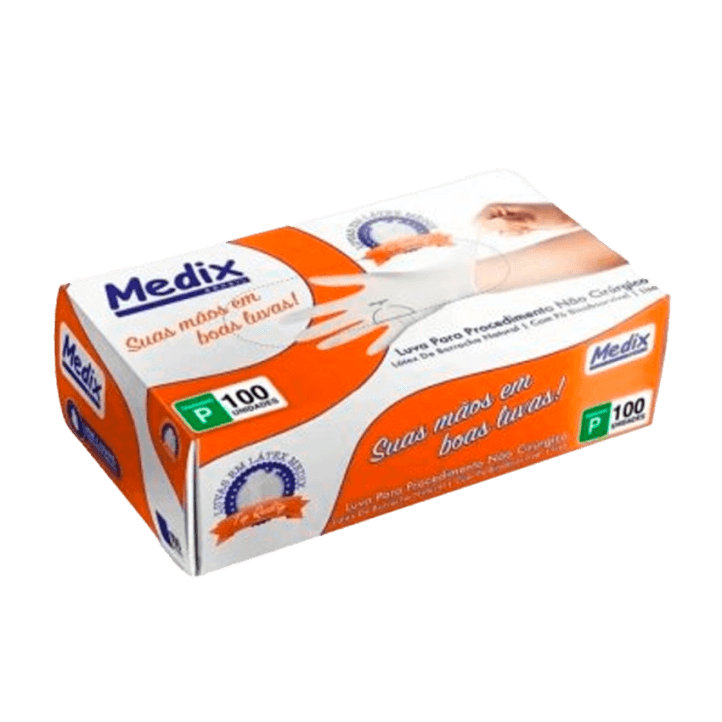 LUVA PROCED MEDIX  BRASIL LATEX  P 100 UN | MEDIC