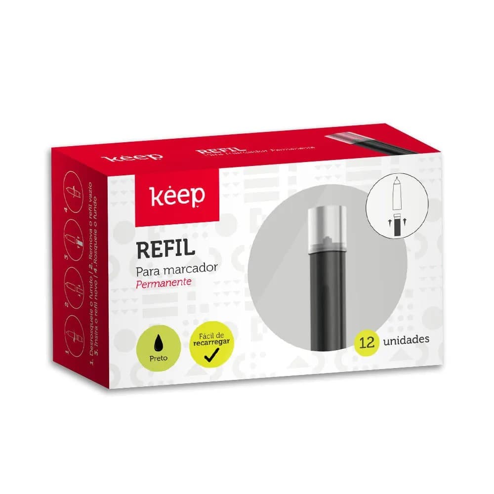 REFIL MARCADOR KEEP PERM 3,5ML PRETO12UN MR012 | MULTILASER