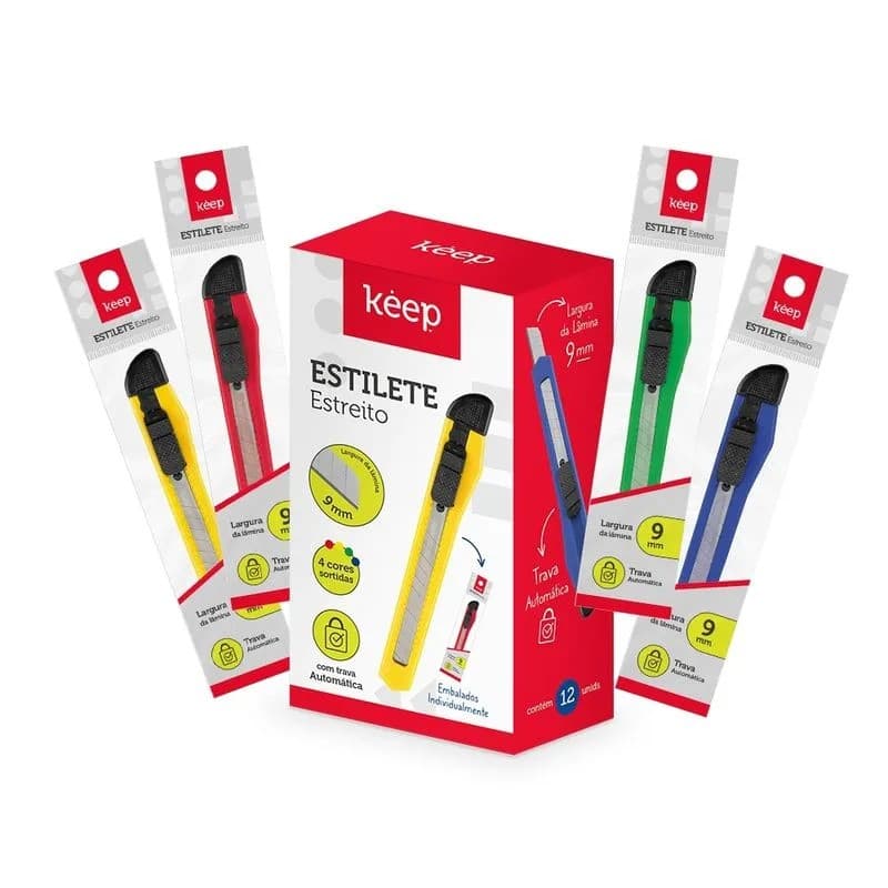 ESTILETE ESTREITO KEEP 9MM COM TRAVA 12 UN EI170 | MULTILASER